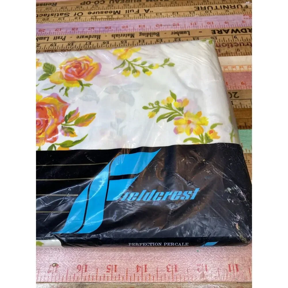 Vintage Fieldcrest Full Flat FloralSheet Peace Rose Percale Double 81 X 104